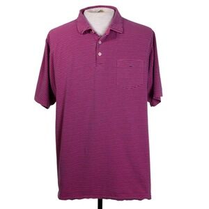B Draddy Mens‎ 2XL Blue Pink Striped Stretch Pima Cotton Golf Polo Shirt